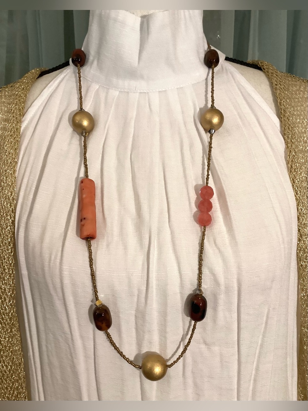 Long necklace big pretty color beads.